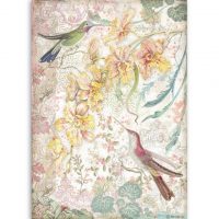 Stamperia A4 Rice Paper - Yellow orchids and birds (DFSA4510)