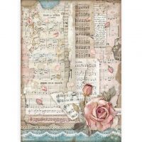 Stamperia A4 Rice Paper - Passion roses and music (DFSA4539)