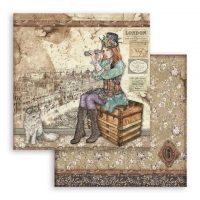 Stamperia Scrapbooking 12"x12" Double face sheet - Lady Vagabond and cat (SBB760)