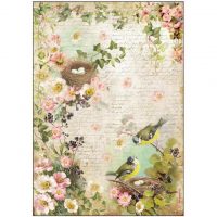 Stamperia A4 Rice Paper - Peach flowers and nest (DFSA4179)