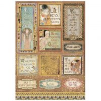 Stamperia A4 Rice paper packed - Klimt quotes and labels (DFSA4641)