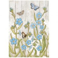 Stamperia A4 Rice Paper - Romantic Garden House blue flowers and butterfly (DFSA4667)