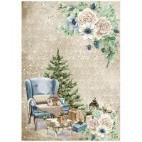 Stamperia A4 Rice paper -  Romantic Cozy winter chair (DFSA4709)