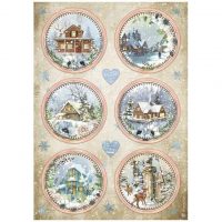 Stamperia A4 Rice paper -  Romantic Cozy winter blue rounds (DFSA4711)