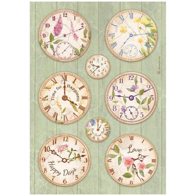 Stamperia A4 Rice paper -  Create Happiness - Welcome Home Clocks (DFSA4743)