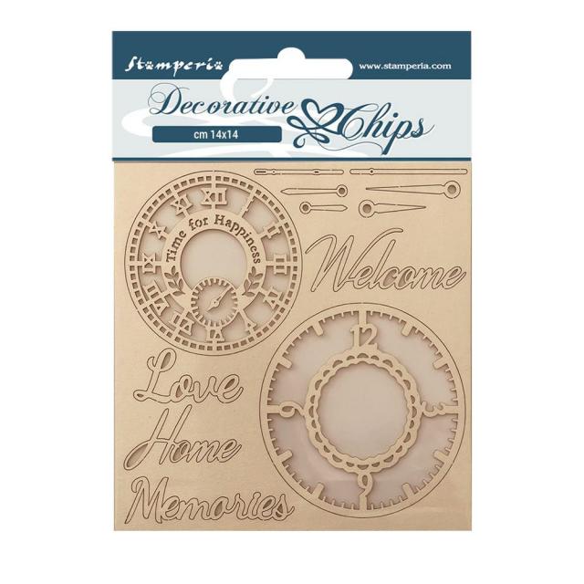 Stamperia Decorative chips - Create Happiness Welcome Home Clocks (SCB159)