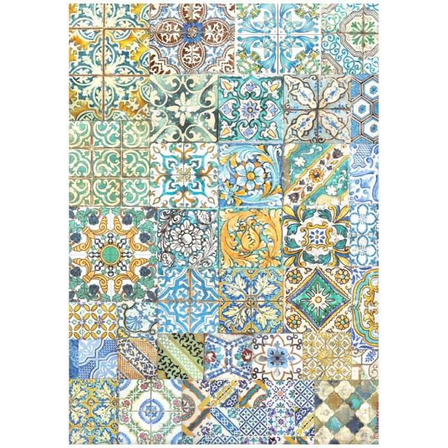 Stamperia A4 Rice paper -  Blue Dream - Tiles (DFSA4740)