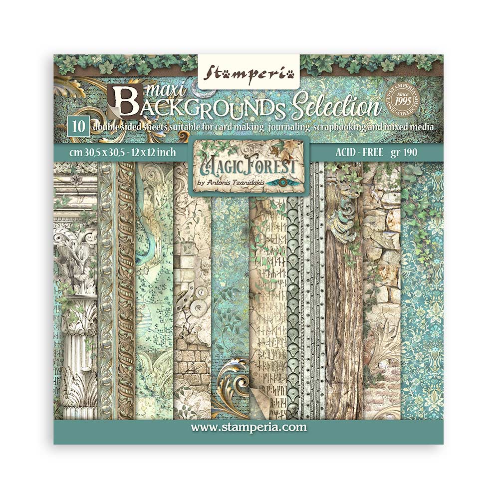 Stamperia Scrapbooking Pad 10 sheets 12" x 12" -  Maxi Background selection - Magic Forest (SBBL131)