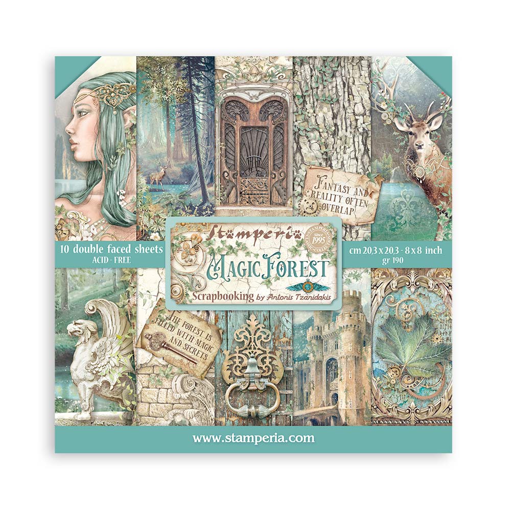 Stamperia Scrapbooking Pad 10 sheets 8" x 8" -  Magic Forest (SBBS78)
