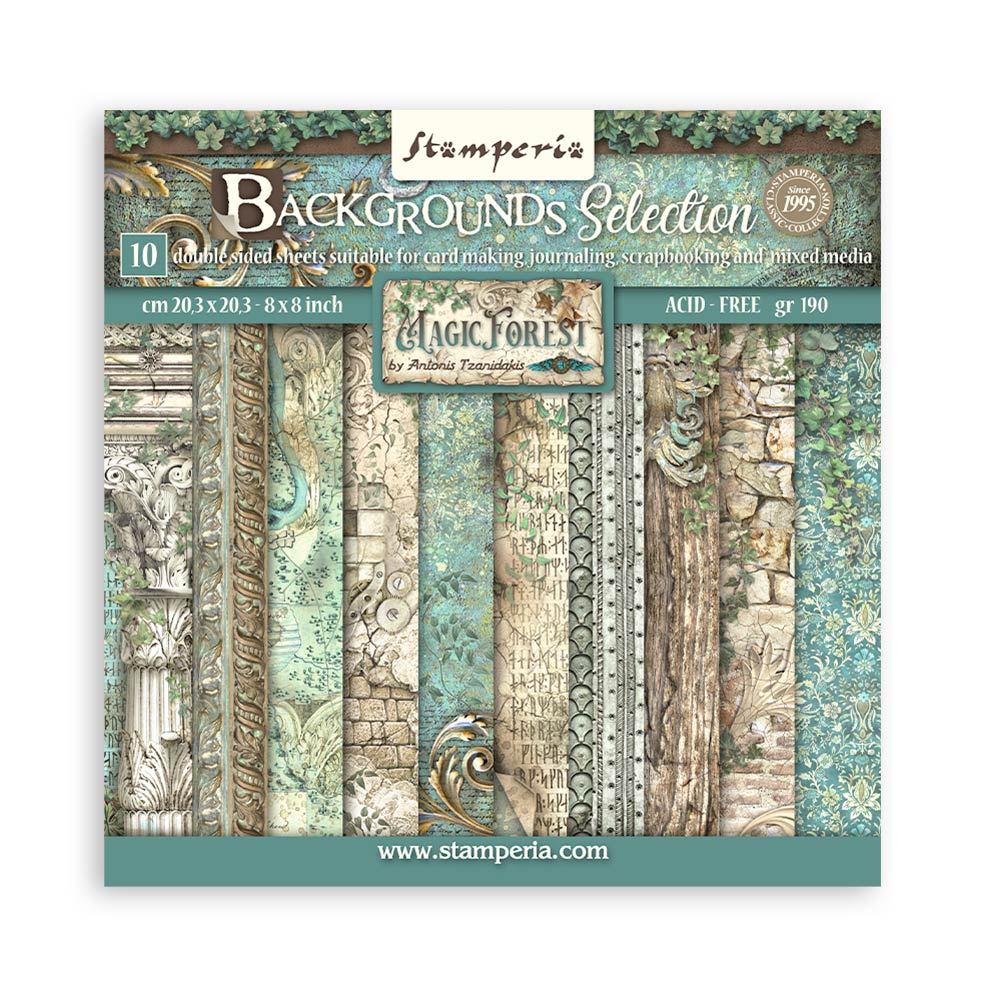 Stamperia Scrapbooking Pad 10 sheets 8" x 8" Background Selection -  Magic Forest (SBBS79)