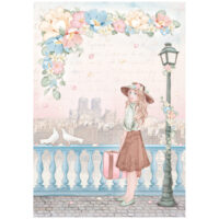 Stamperia A4 Rice paper - Create Happiness - Oh La La - Girl with suitcase (DFSA4764)
