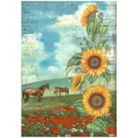 Stamperia A4 Rice paper - Sunflower Art and horses (DFSA4767)