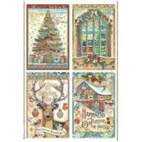 Stamperia A4 Rice paper - Christmas Greetings - 4 Cards (DFSA4796)