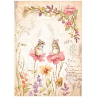 Stamperia A4 Rice paper - Woodland - mice and flowers (DFSA4815)