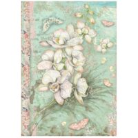 Stamperia A4 Rice paper - Orchids and Cats - white orchid (DFSA4848) - PREORDER