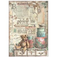 Stamperia A4 Rice paper - Brocante Antiques - teddy bears (DFSA4854) - PREORDER