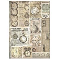 Stamperia A4 Rice paper - Brocante Antiques - clocks (DFSA4855) - PREORDER