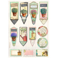 Stamperia A4 Rice paper - Garden - Tags and Labels (DFSA4869)